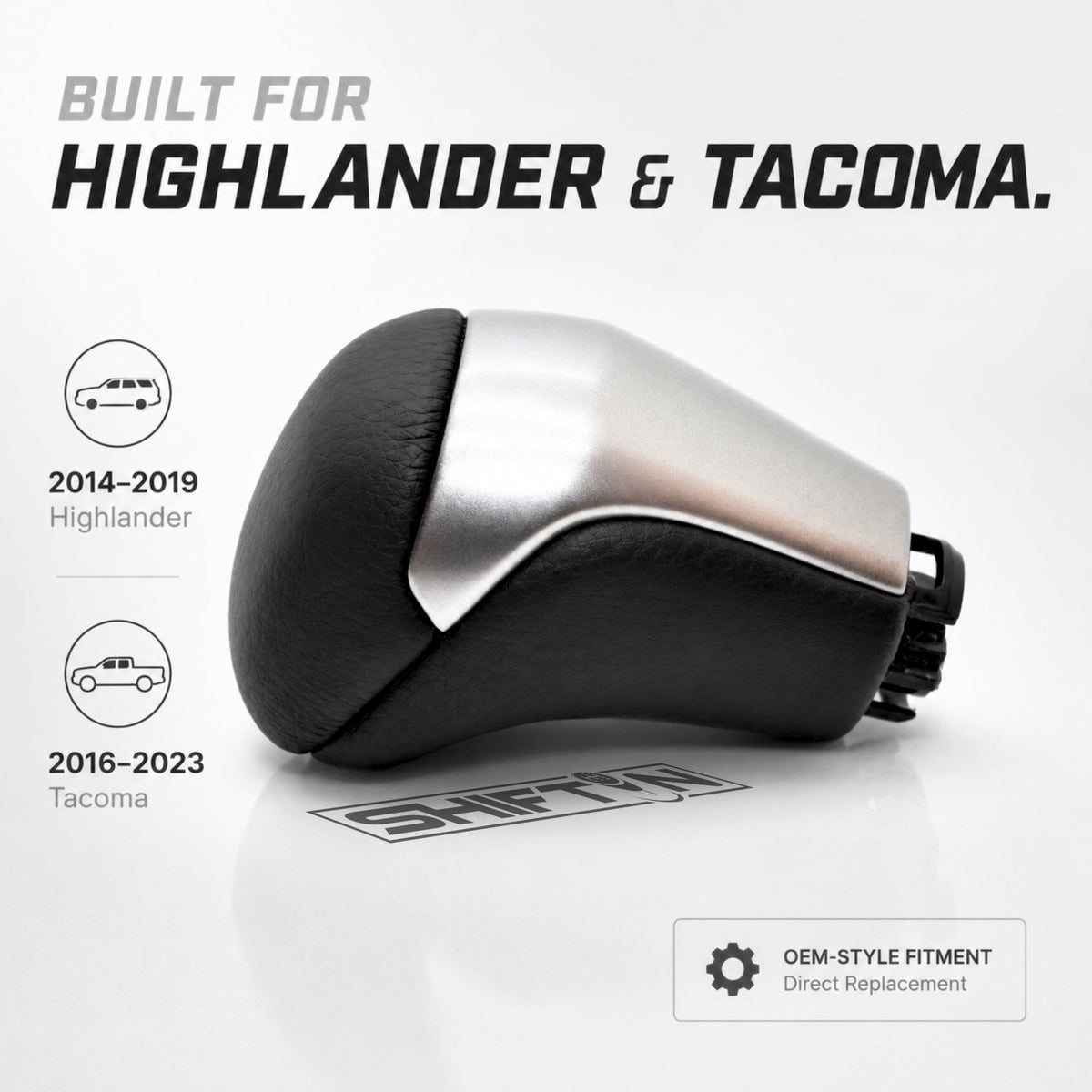 SHIFTIN-Replacement-Gear-Shift-Knob-Shifter-Accessory-for-Toyota-Highlander-2014-2019-Tacoma-2016-2023-Black-Leather-Silver