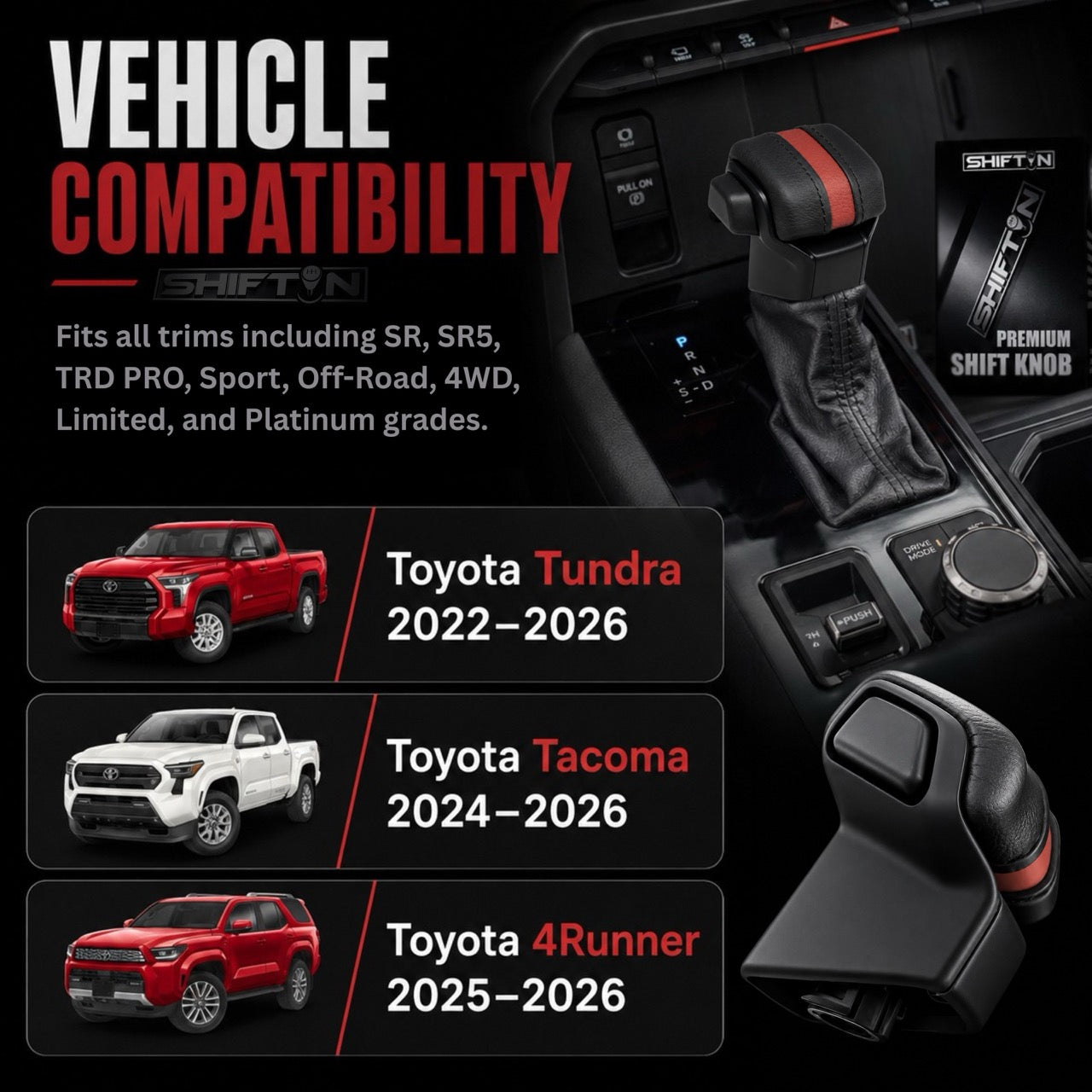 Gear Shift Knob for Toyota Tundra 2022- 2026, Tacoma 2024-2026, 4Runner 2025-2026, Aftermarket TRD Pro Style Shifter, Replacement for OEM Part 33504-0C110-C1