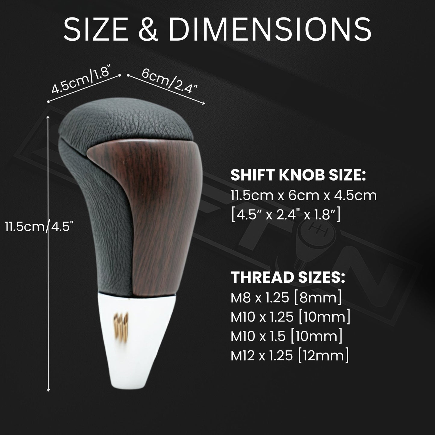 SHIFTIN Universal Gear Shift Knob for Automatic Manual Stick Shifter Cars DARK WOOD