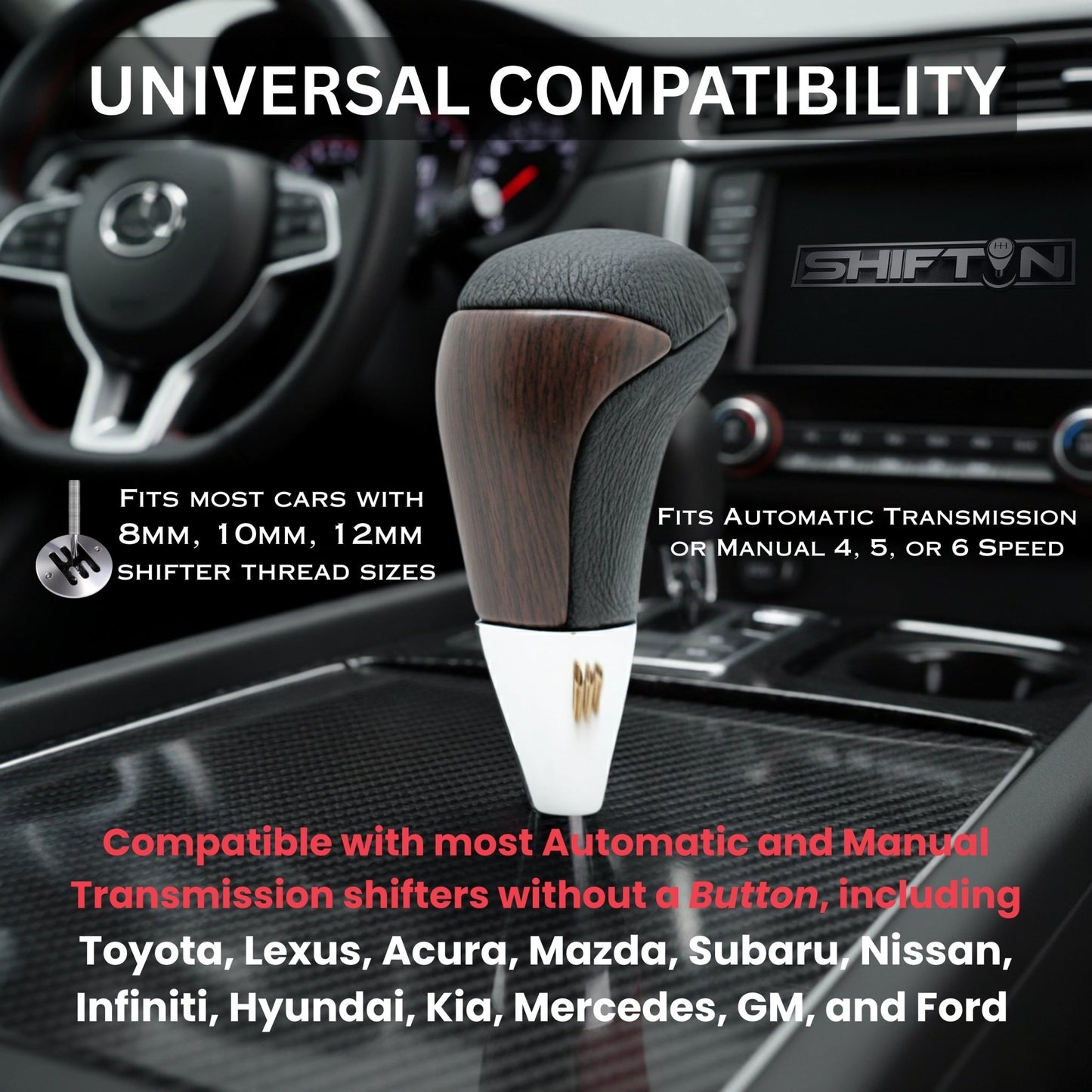 SHIFTIN Universal Gear Shift Knob for Automatic Manual Stick Shifter Cars DARK WOOD