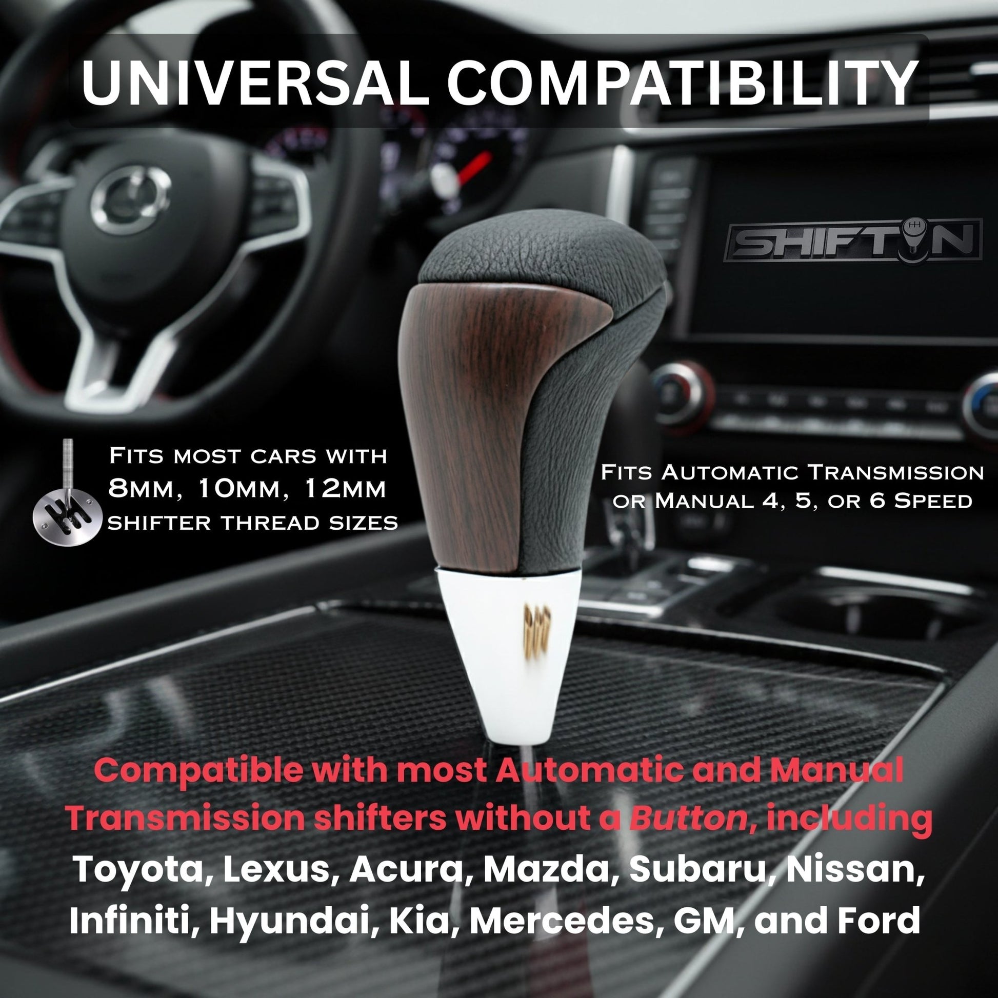 SHIFTIN Universal Gear Shift Knob for Automatic Manual Stick Shifter Cars DARK WOOD