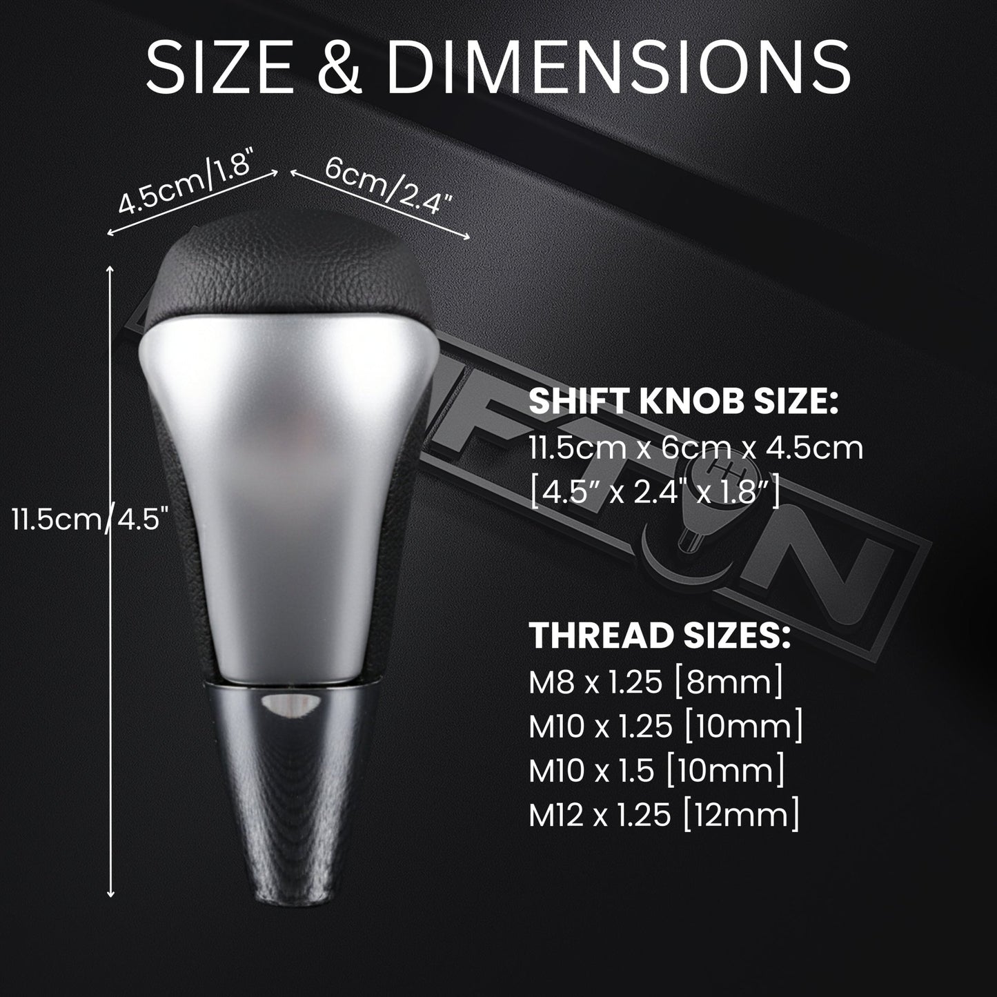 SHIFTIN Universal Gear Shift Knob for Automatic Manual Stick Shifter Cars, with M8 M10 M12 Thread Adapters, Fits Toyota Acura Scion Mazda Subaru Nissan Infiniti - ZBSL