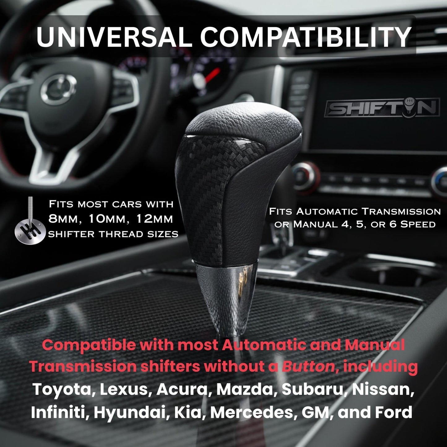SHIFTIN Universal Gear Shift Knob for Automatic Manual Stick Shifter Cars, with M8 M10 M12 Thread Adapters, Fits Toyota Acura Scion Mazda Subaru Nissan Infiniti - ZBZZ