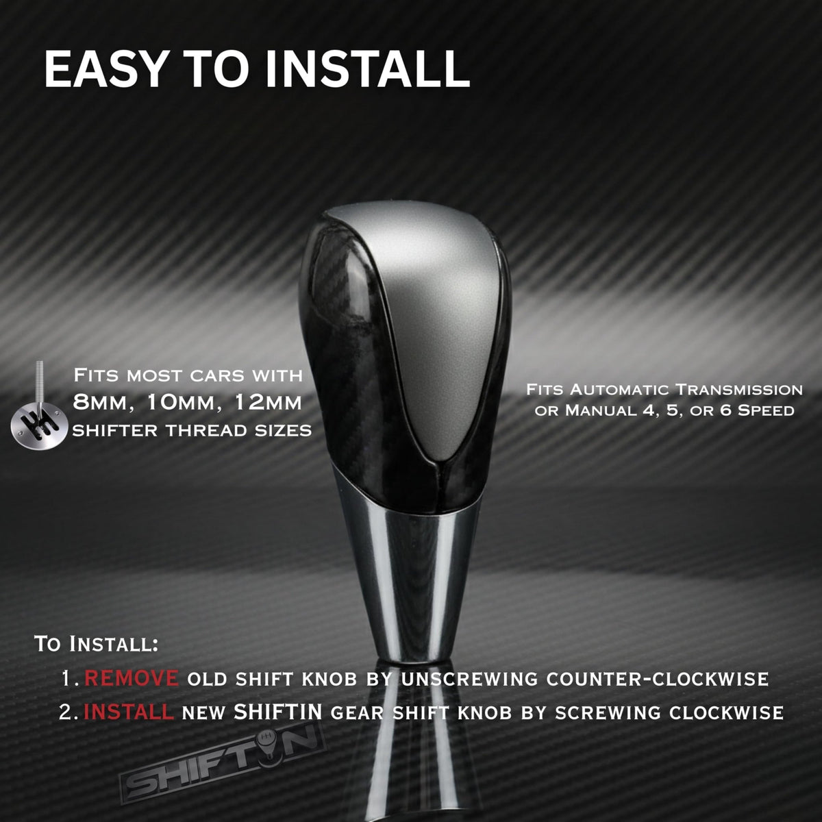 SHIFTIN Universal Sport Gear Shift Knob Shifter for Cars with M8 M10 M12 Threads | Fits Subaru Acura Nissan Infiniti Mazda Scion Toyota Lexus - B234