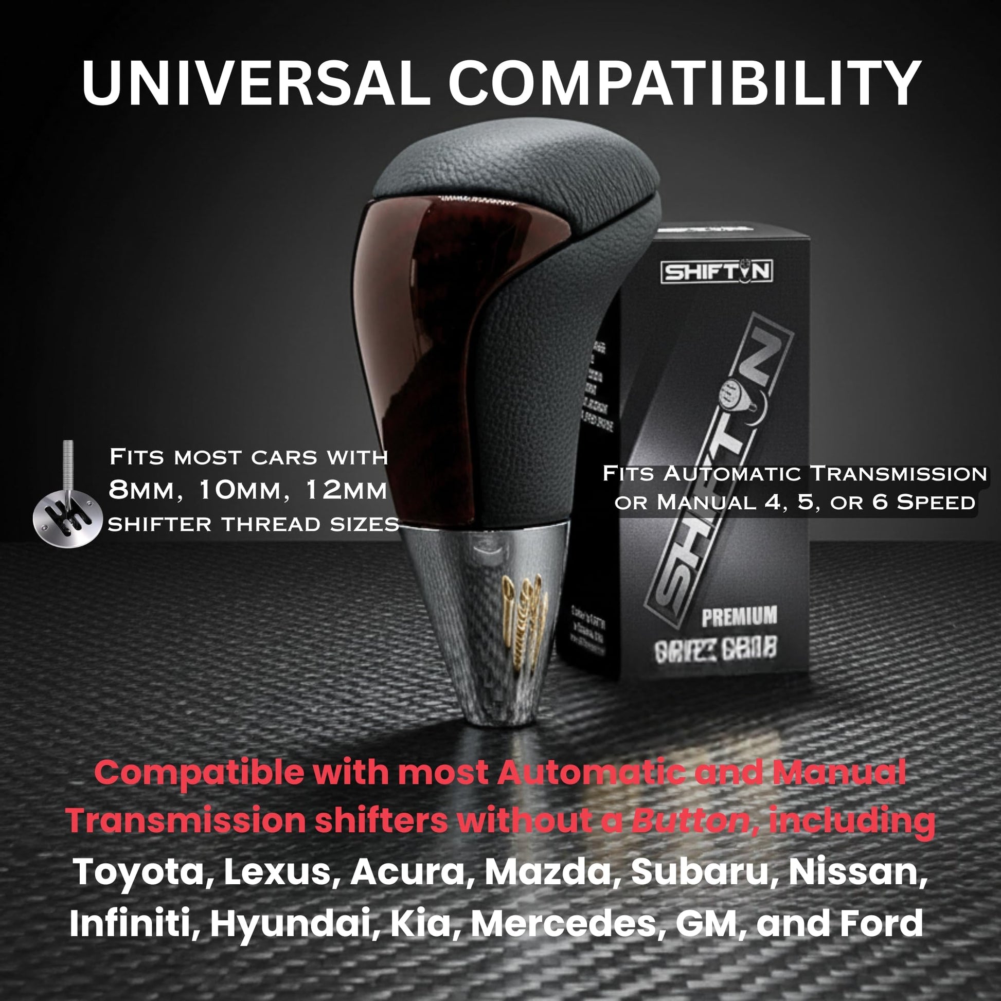 SHIFTIN Universal Gear Shift Knob for Automatic Manual Stick Shifter Cars, with M8 M10 M12 Thread Adapters, Fits Toyota Acura Scion Mazda Subaru Nissan Infiniti - ZBRZ