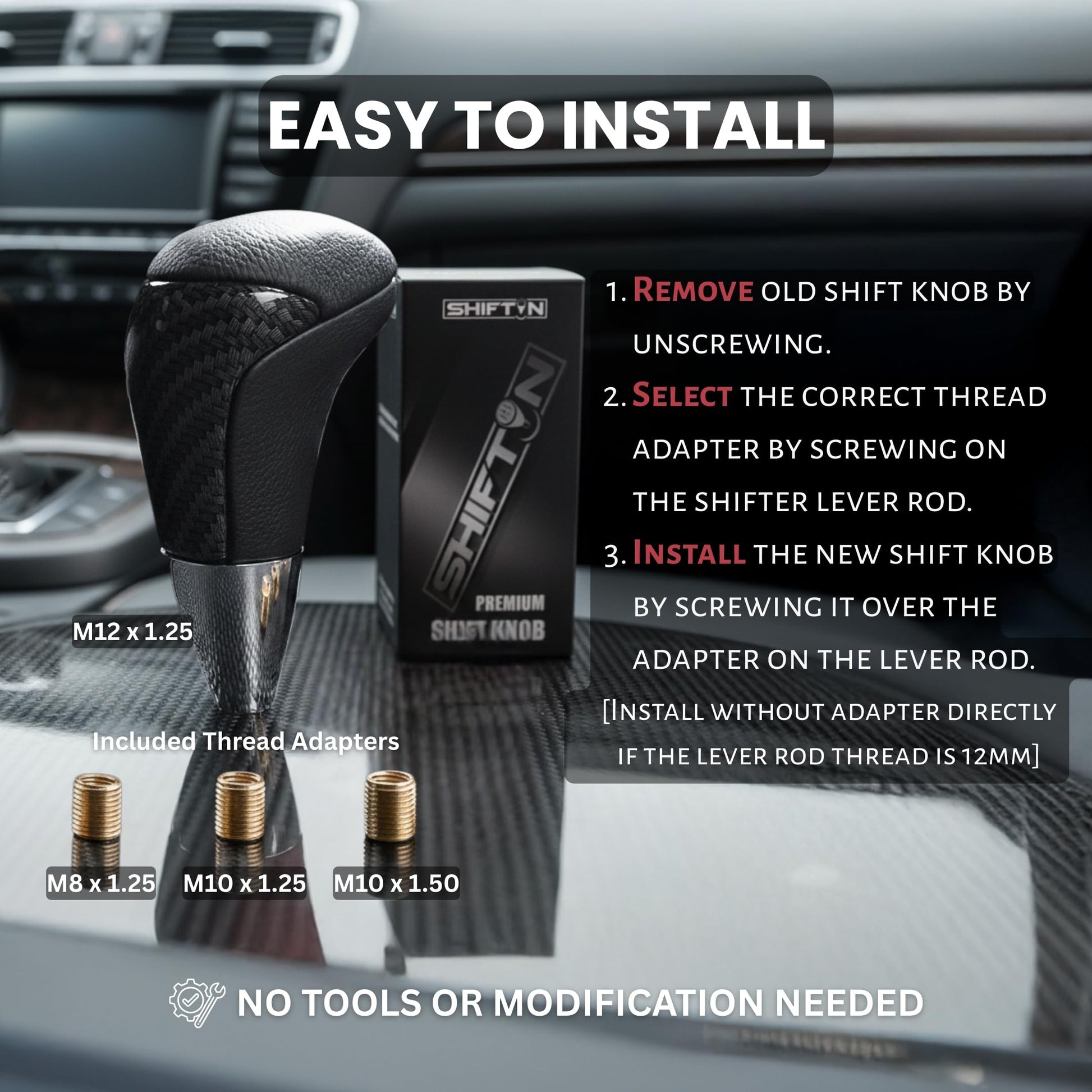 SHIFTIN Universal Gear Shift Knob for Automatic Manual Stick Shifter Cars, with M8 M10 M12 Thread Adapters, Fits Toyota Acura Scion Mazda Subaru Nissan Infiniti - ZBZZ
