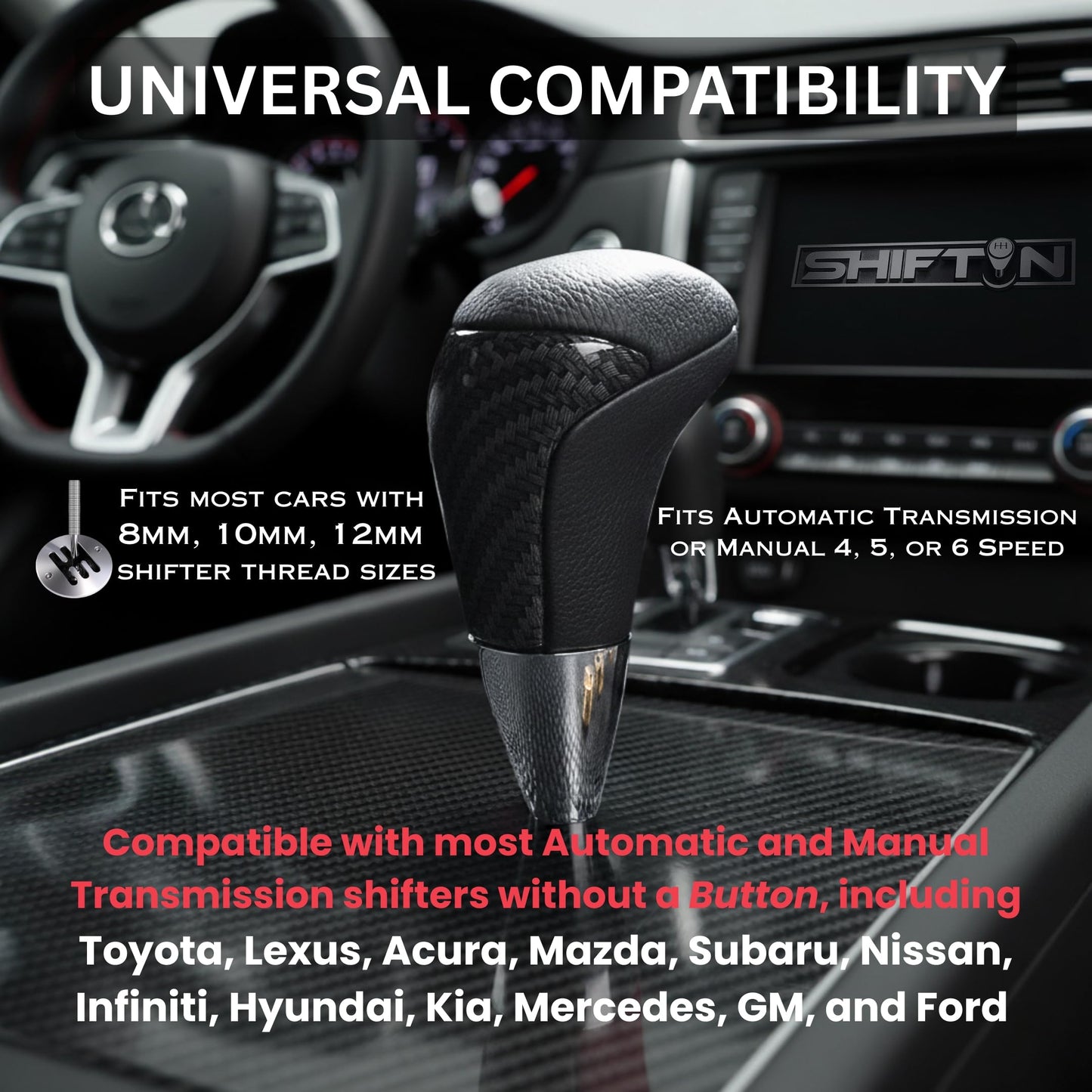 SHIFTIN Universal Gear Shift Knob for Automatic Manual Stick Shifter Cars, with M8 M10 M12 Thread Adapters, Fits Toyota Acura Scion Mazda Subaru Nissan Infiniti - ZBZZ