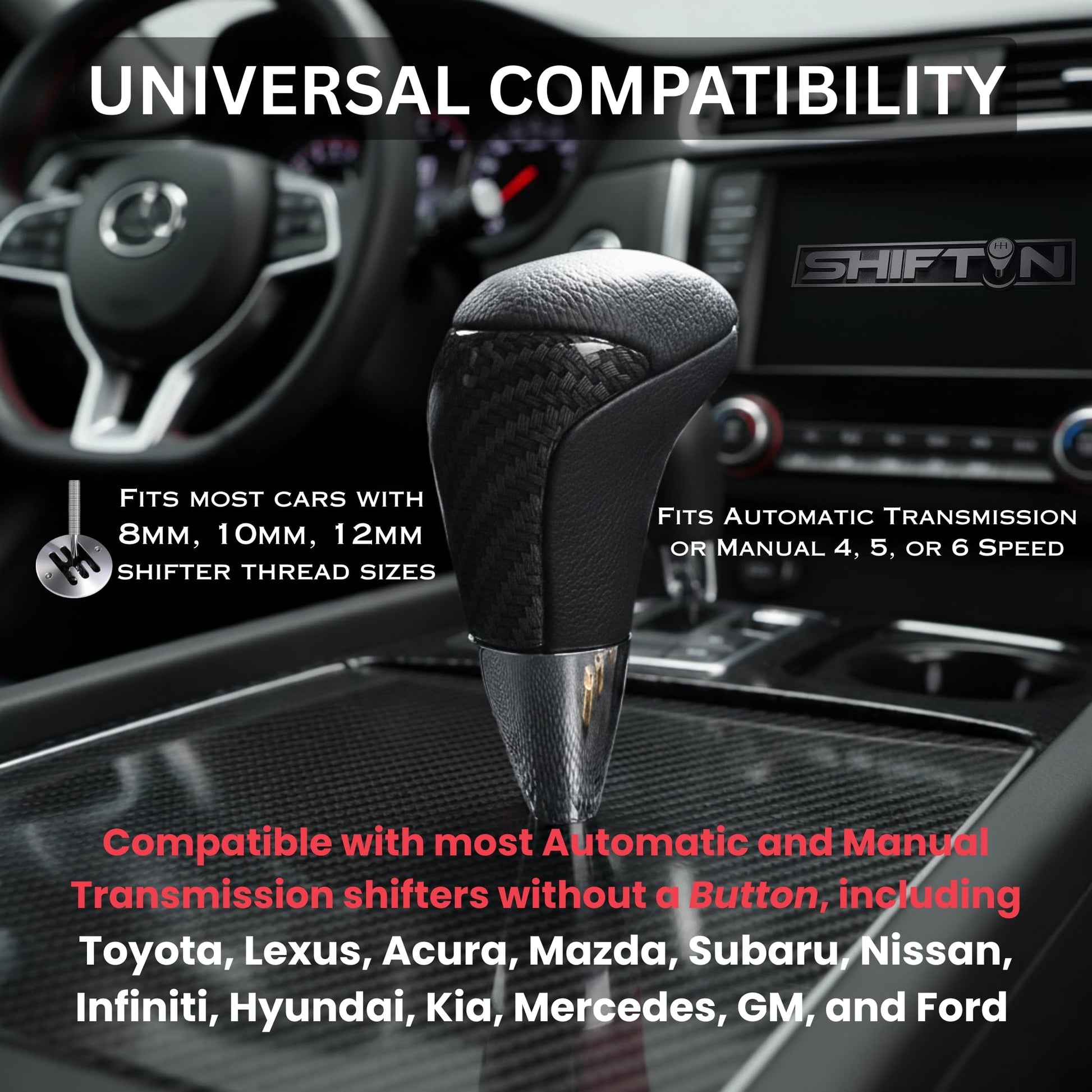 SHIFTIN Universal Gear Shift Knob for Automatic Manual Stick Shifter Cars, with M8 M10 M12 Thread Adapters, Fits Toyota Acura Scion Mazda Subaru Nissan Infiniti - ZBZZ