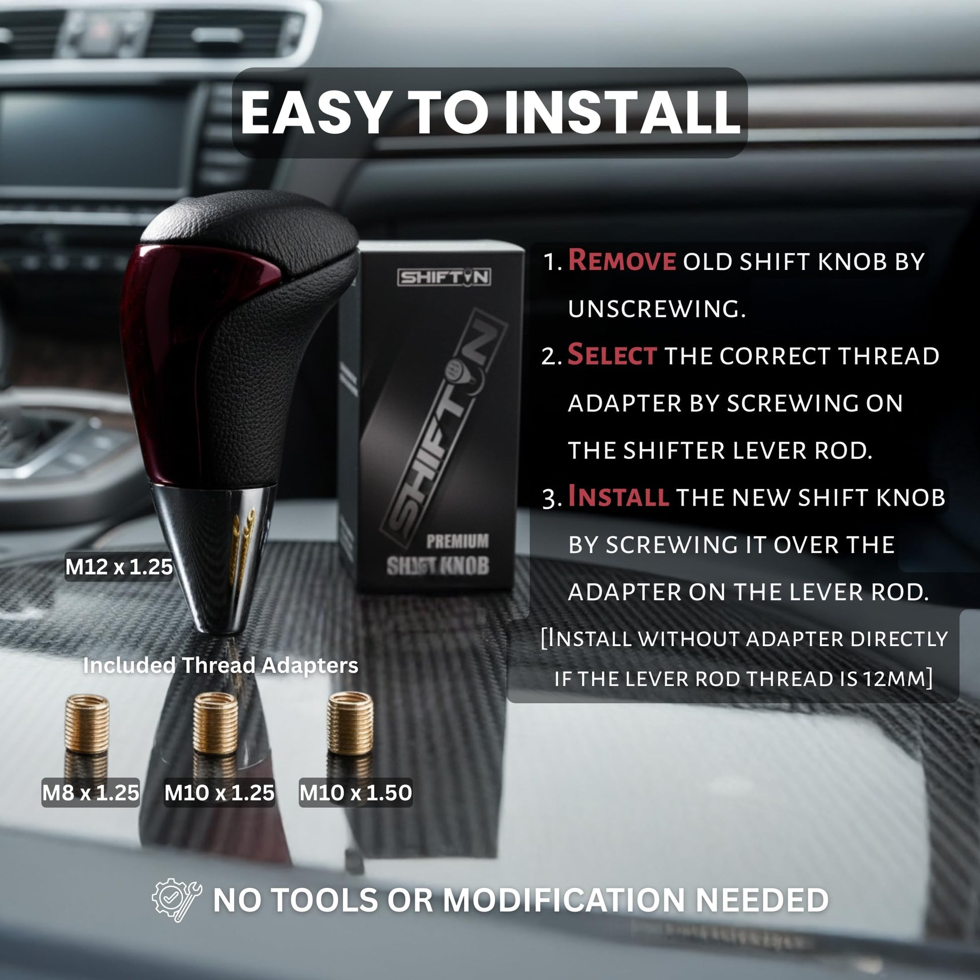 SHIFTIN Universal Gear Shift Knob for Automatic Manual Stick Shifter Cars, with M8 M10 M12 Thread Adapters, Fits Toyota Acura Scion Mazda Subaru Nissan Infiniti - ZBRZ