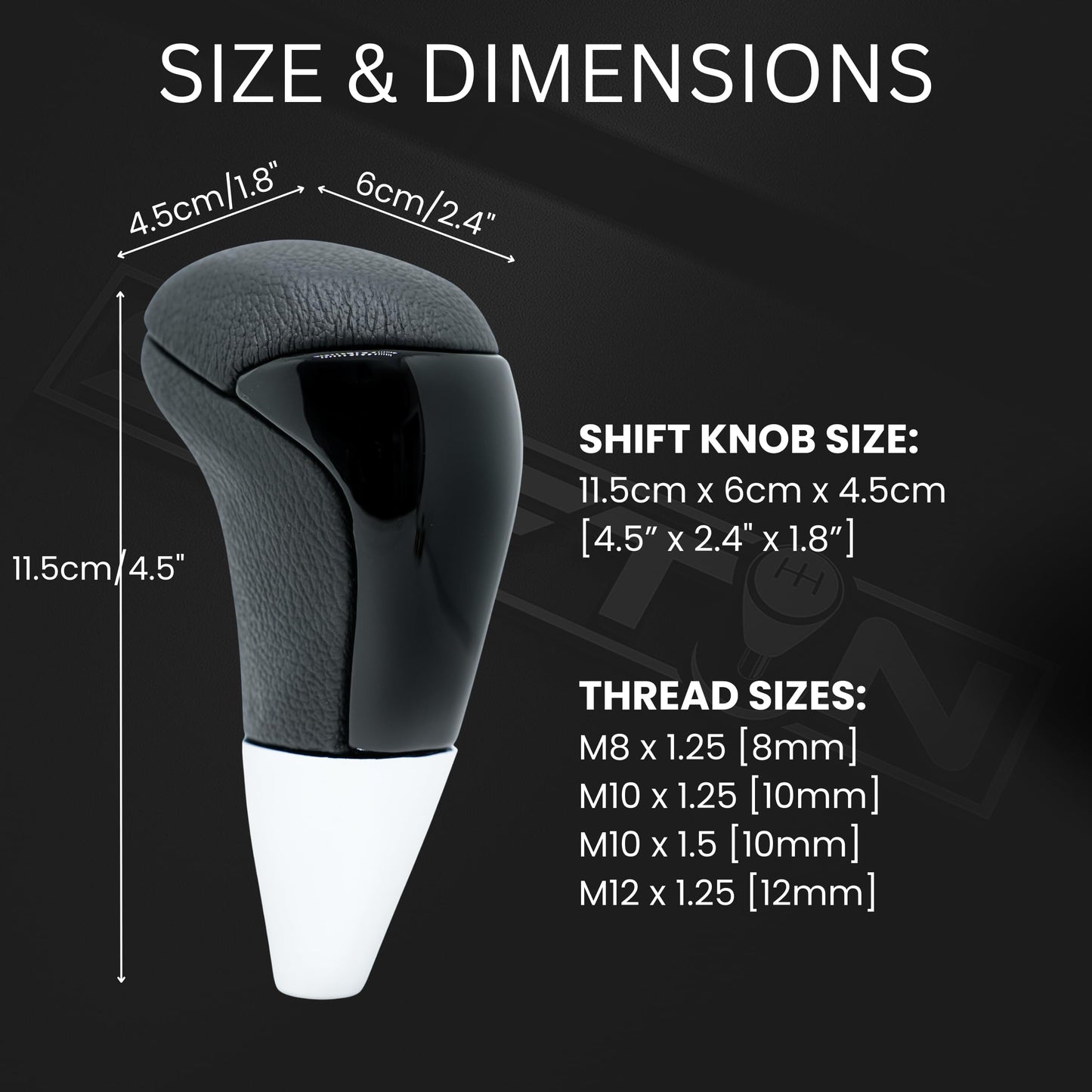 SHIFTIN Universal Gear Shift Knob for Automatic Manual Stick Shifter Cars, with M8 M10 M12 Thread Adapters, Fits Toyota Acura Scion Mazda Subaru Nissan Infiniti - ZBPB