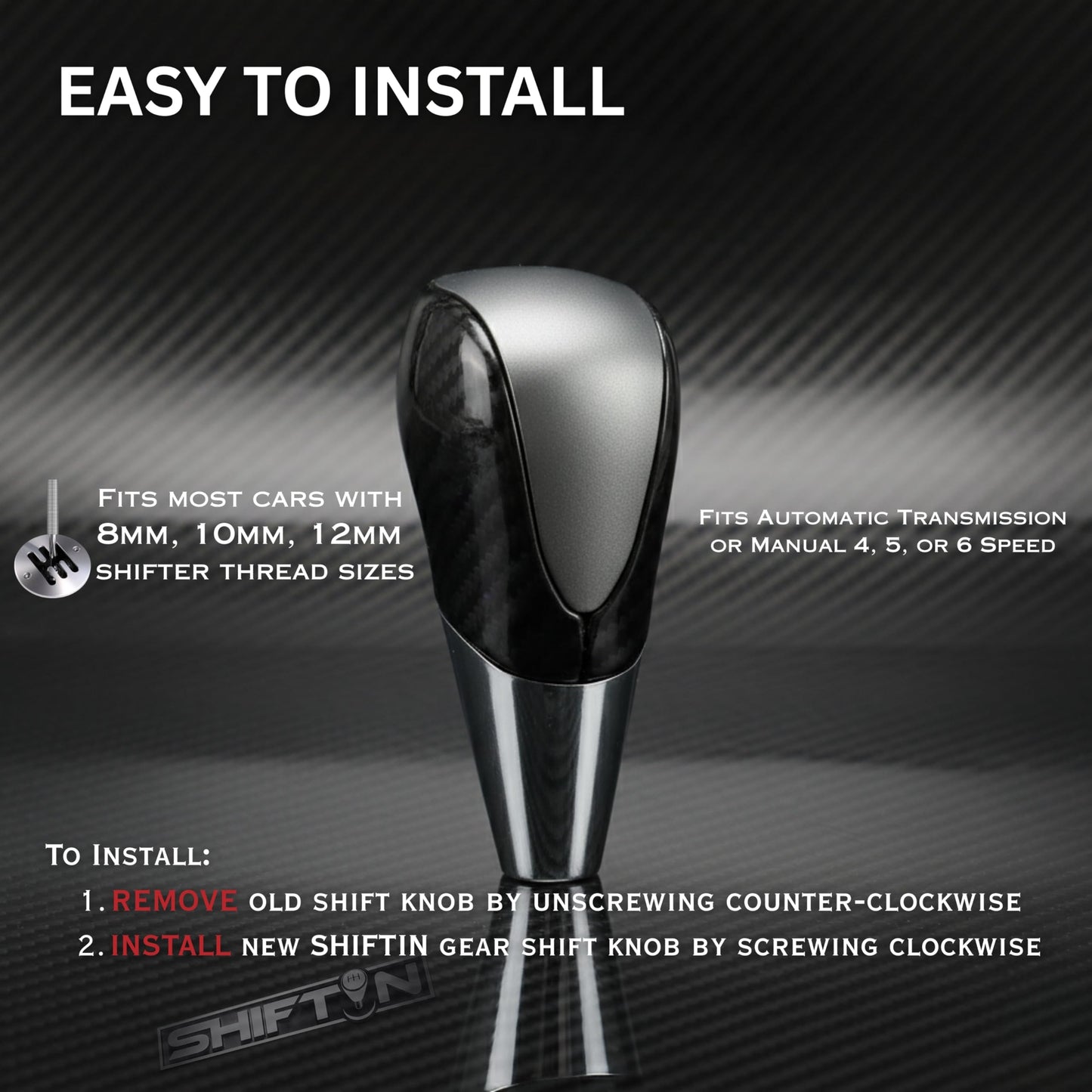 SHIFTIN Universal Sport Gear Shift Knob Shifter for Cars with M8 M10 M12 Threads | Fits Subaru Acura Nissan Infiniti Mazda Scion Toyota Lexus - B234