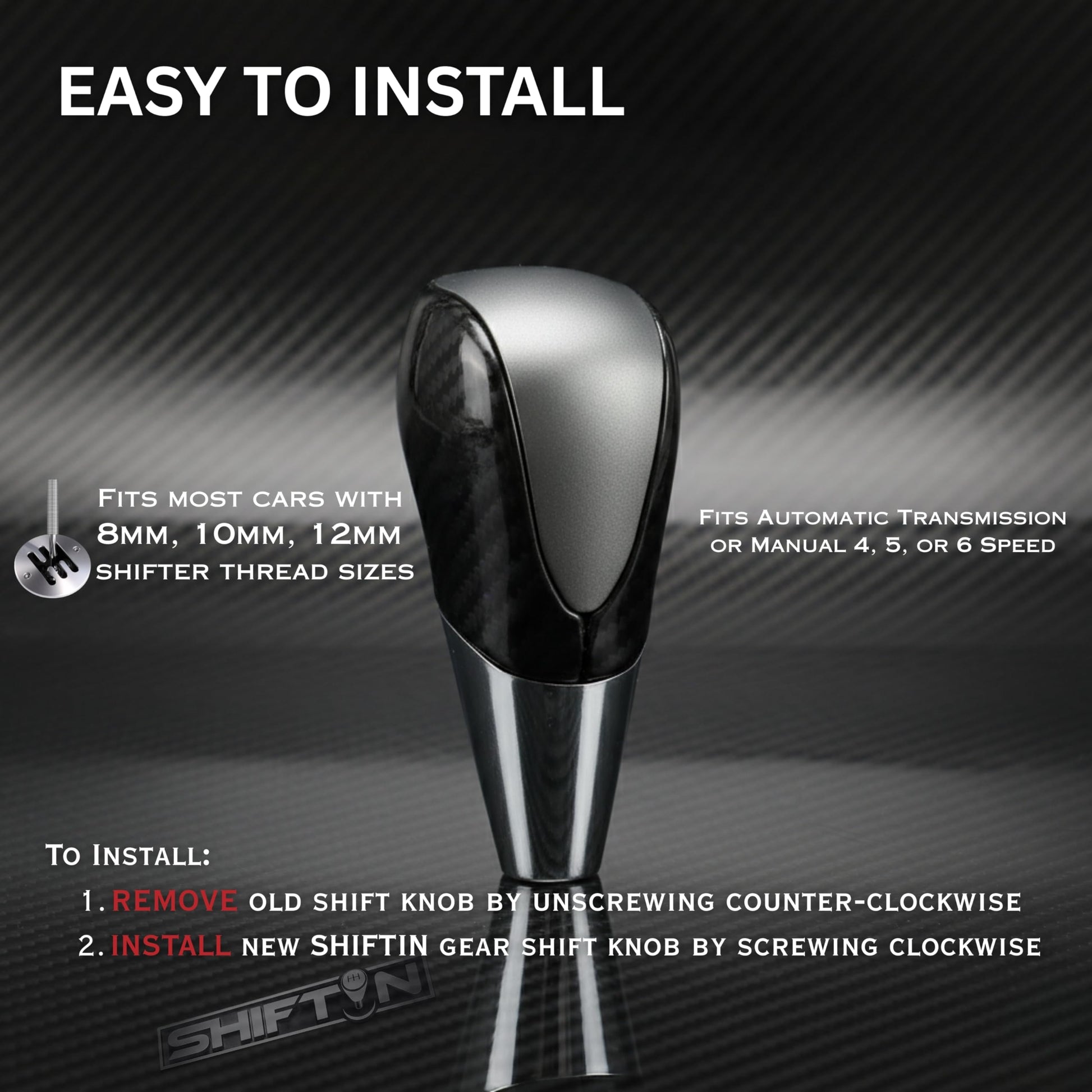 SHIFTIN Universal Sport Gear Shift Knob Shifter for Cars with M8 M10 M12 Threads | Fits Subaru Acura Nissan Infiniti Mazda Scion Toyota Lexus - B234