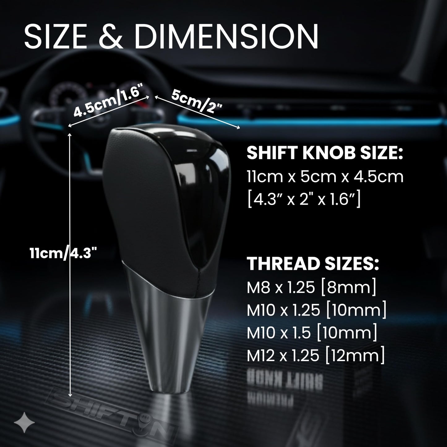 SHIFTIN Universal Sport Gear Shift Knob Shifter for Cars with M8 M10 M12 Threads | Fits Subaru Acura Nissan Infiniti Mazda Scion Toyota Lexus - BBPB