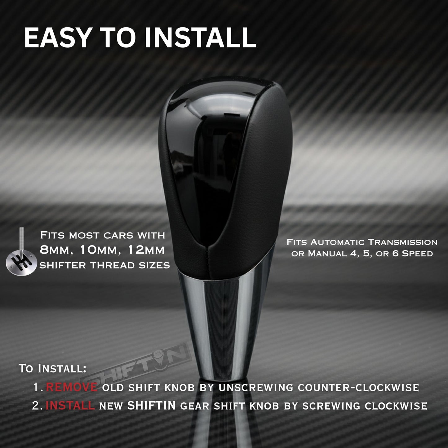 SHIFTIN Universal Sport Gear Shift Knob Shifter for Cars with M8 M10 M12 Threads | Fits Subaru Acura Nissan Infiniti Mazda Scion Toyota Lexus - BBPB