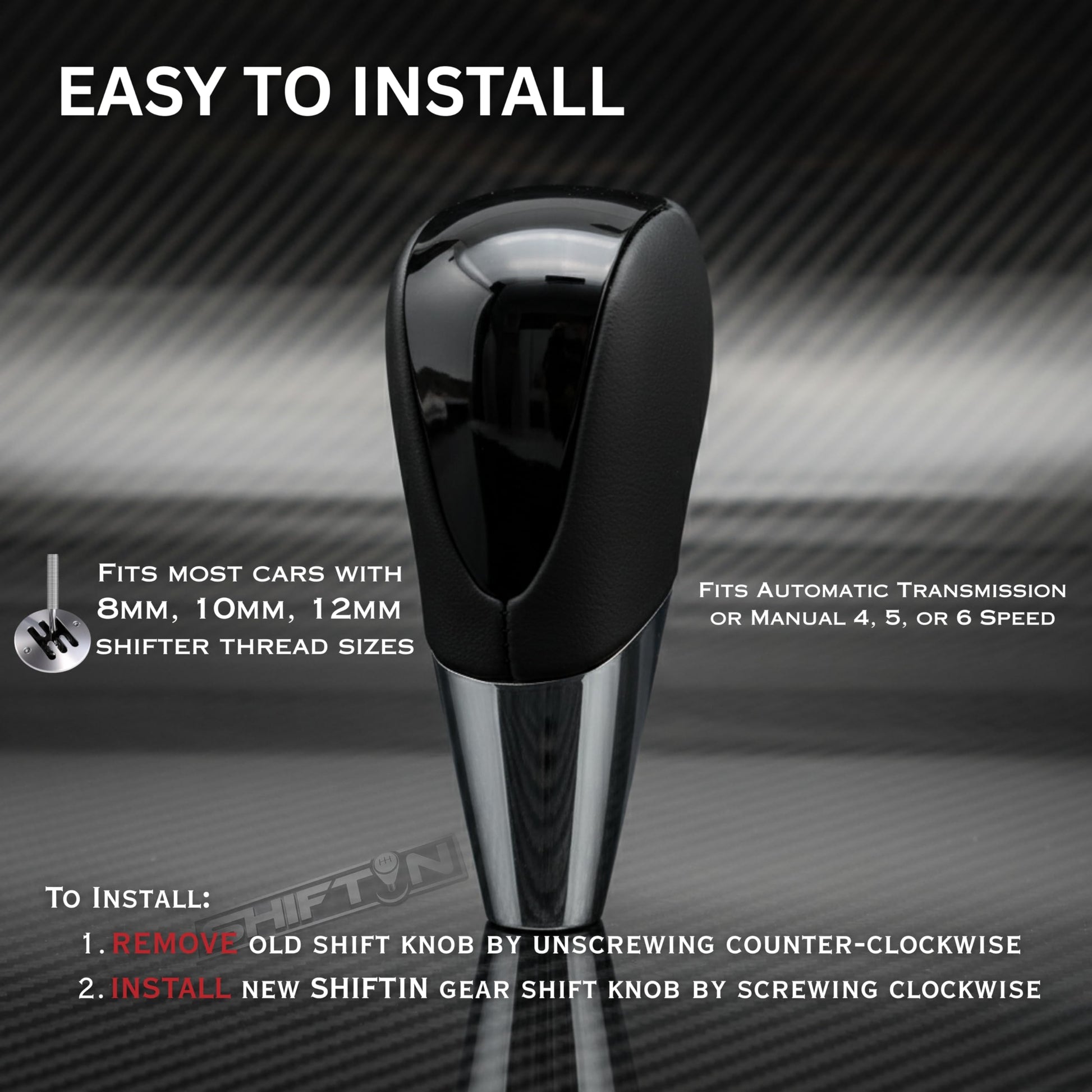 SHIFTIN Universal Sport Gear Shift Knob Shifter for Cars with M8 M10 M12 Threads | Fits Subaru Acura Nissan Infiniti Mazda Scion Toyota Lexus - BBPB