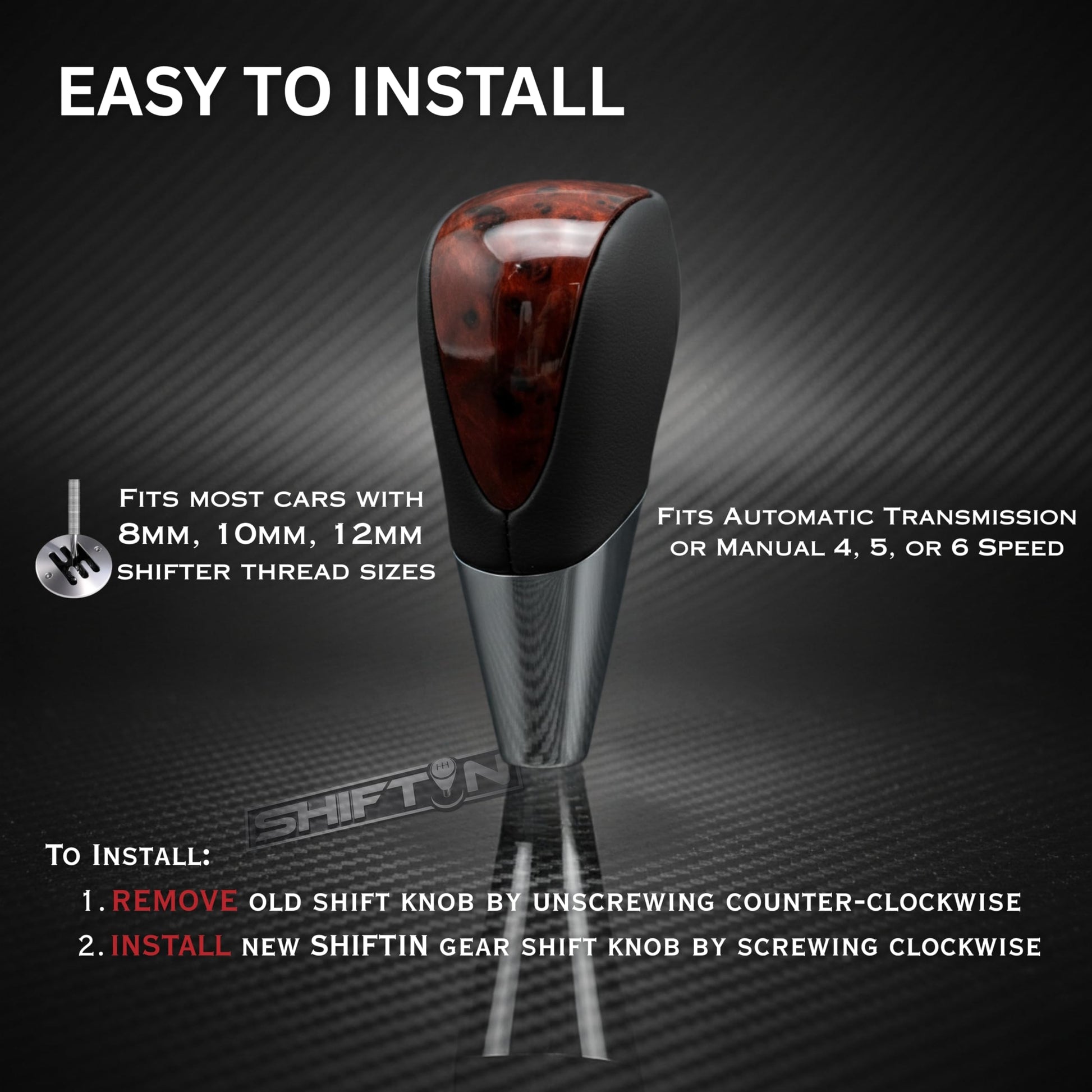 SHIFTIN Universal Sport Gear Shift Knob Shifter for Cars with M8 M10 M12 Threads | Fits Subaru Acura Nissan Infiniti Mazda Scion Toyota Lexus - BBWD