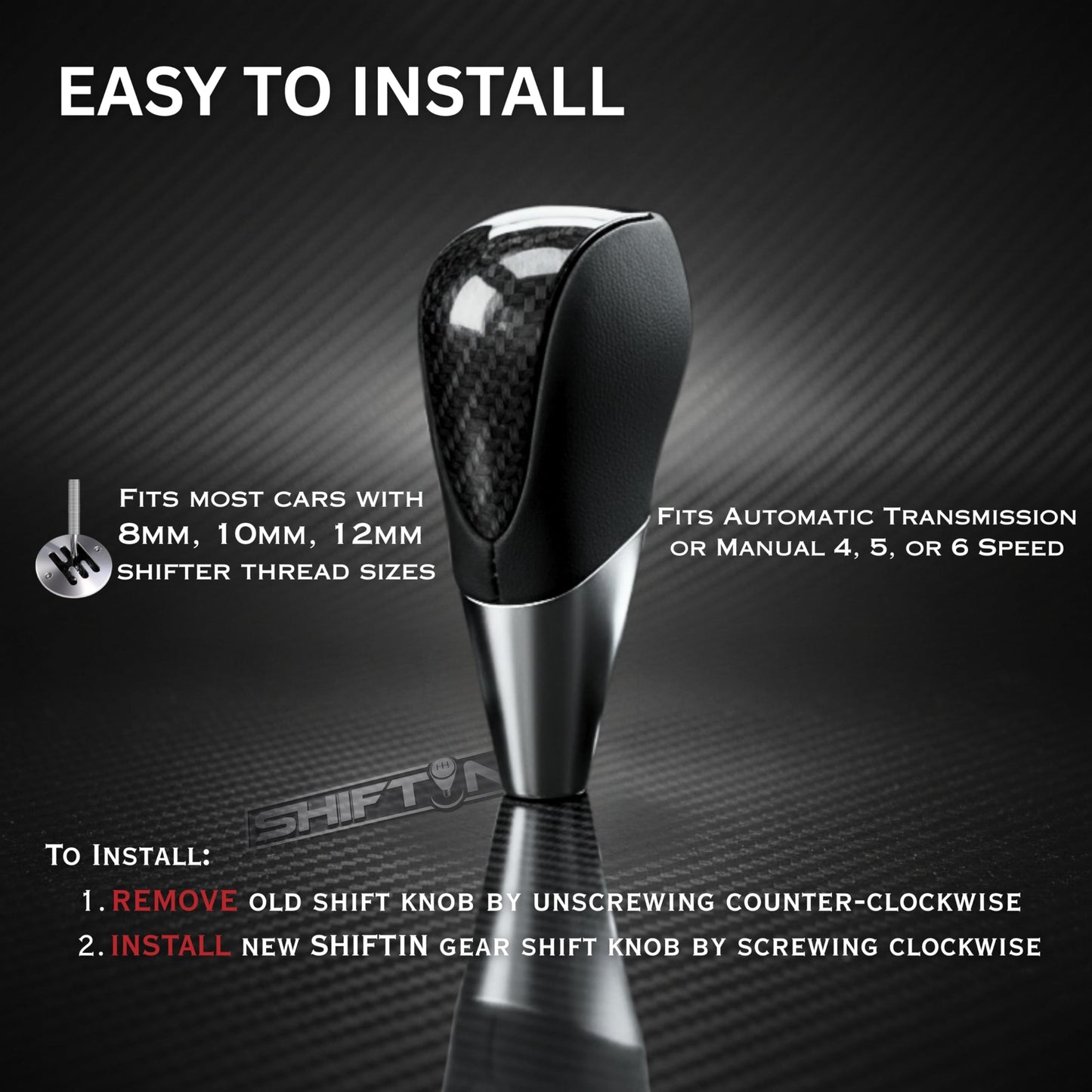 SHIFTIN Universal Sport Gear Shift Knob Shifter for Cars with M8 M10 M12 Threads | Fits Subaru Acura Nissan Infiniti Mazda Scion Toyota Lexus - BBZZ