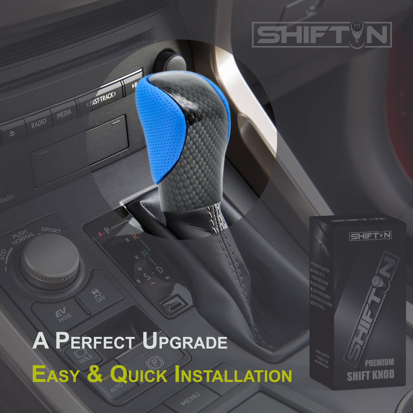 SHIFTIN-Gear-Shift-Knob-for-LEXUS-ES350-GS350-IS350-NX300-RC350-RX350-GX460-Blue-Leather-Carbon-Fiber