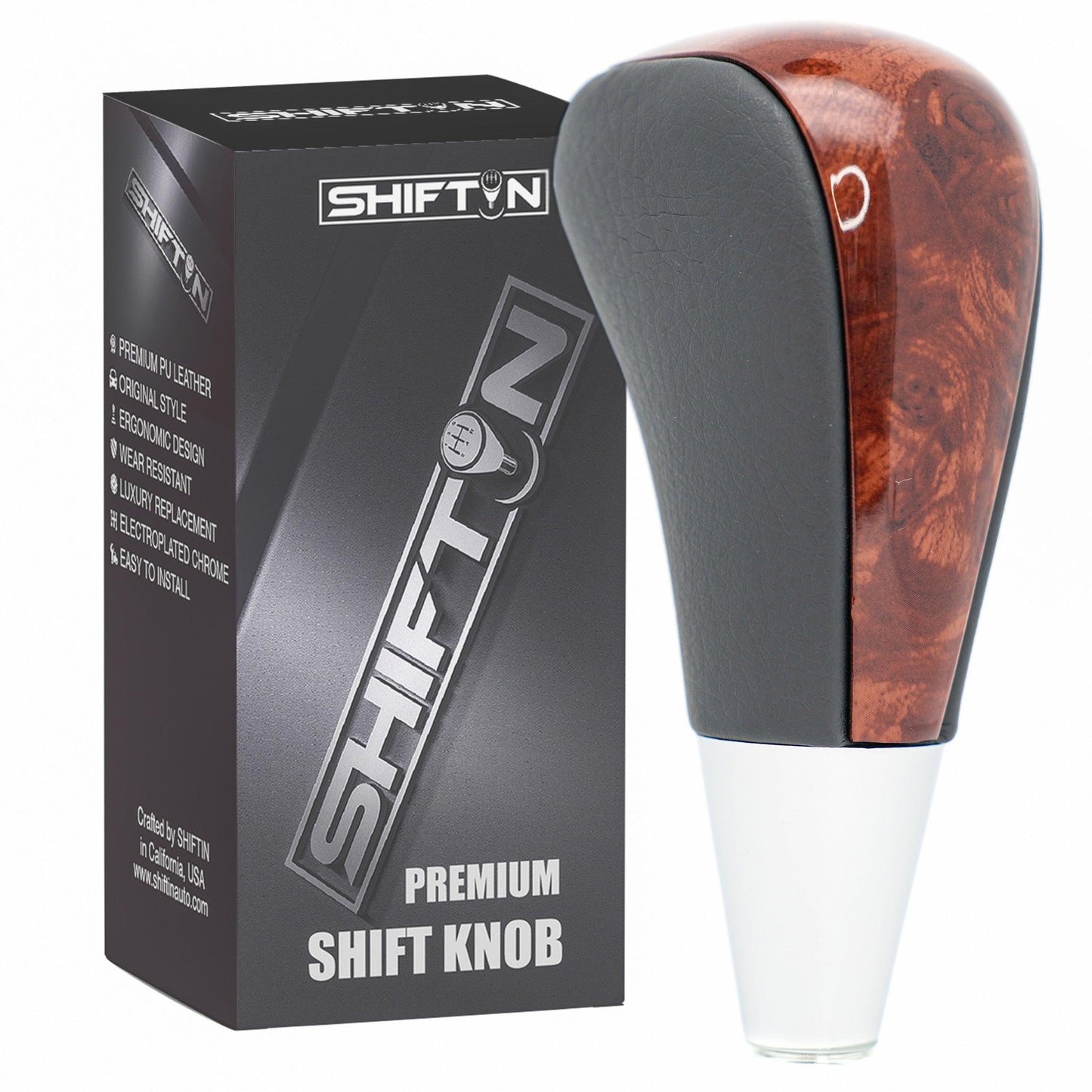 SHIFTIN-Gear-Shift-Knob-for-Toyota-Avalon-Tacoma-Sienna-Camry-Rav4-Corolla-Venza-and-Lexus-ES350-GS460-LS600h-LX470-RX400h-SC300-Scion-xD-Gray-Leather-Walnut-Wood